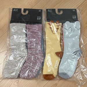 GAP Kids Marled Crew Socks (4-pack) & Toddler Animal Crew Socks (4-Pack) Sz 4-5